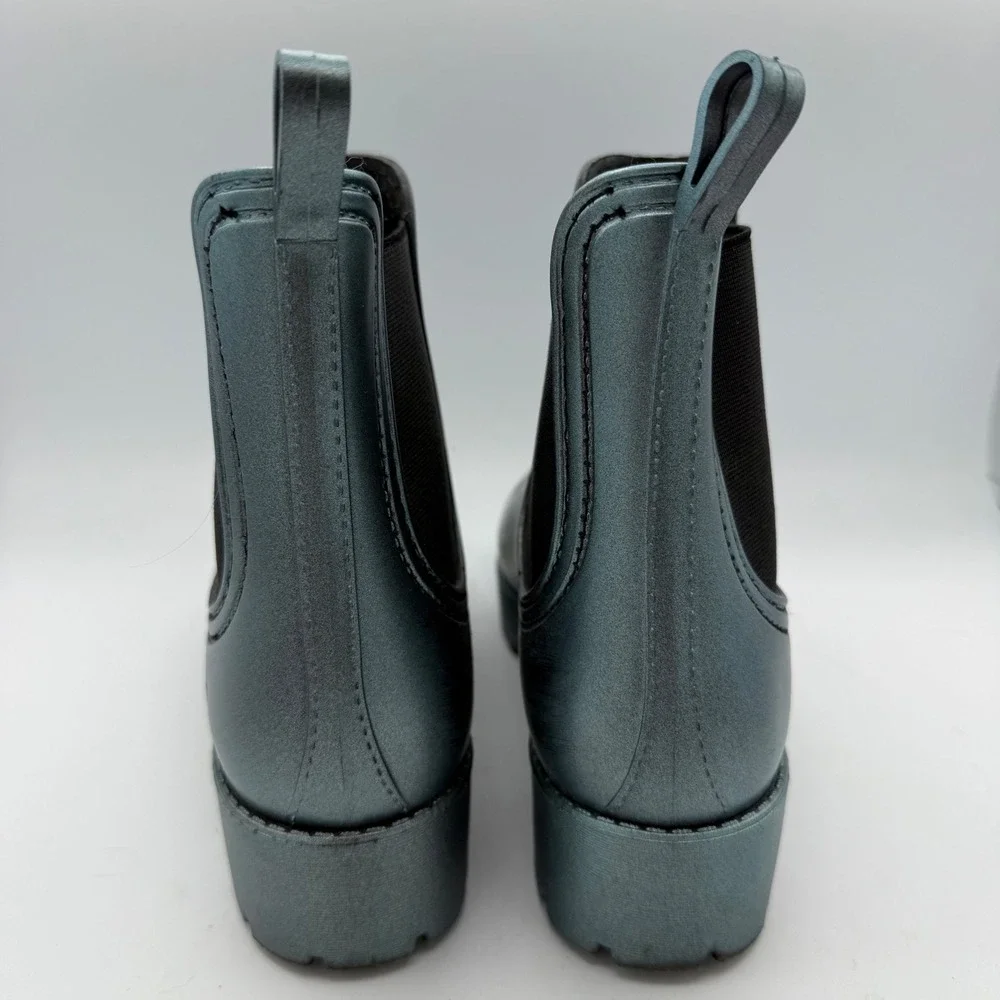 Jeffrey Campbell Metallic Chelsea Rain Boots Platform Ankle Booties Waterproof 9